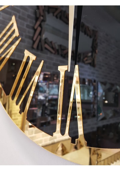 Ayna Denizi Golden Jet Black Model Altın Siyah Renk 50 Cm Dekoratif Aynalı Duvar Saati Siyah