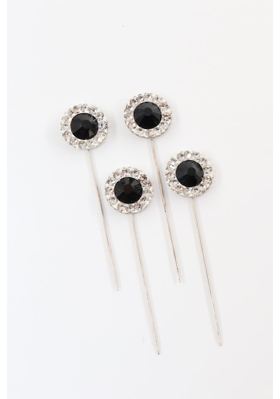 Numetal 4 Lü Oval Siyah Taşlı Eşarp İğnesi. Şal İğnesi. Türban İğnesi. Başörtü İğnesi. Eşarp Ve Şal İğnesi. Gümüş