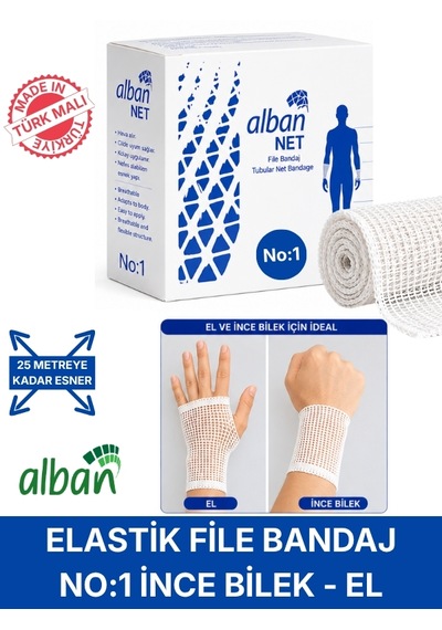 Elastik File Bandaj, No:1 El Ve İnce Bilek, Esnetince 25m'ye Kadar Uzayan Tübüler Net Bandaj