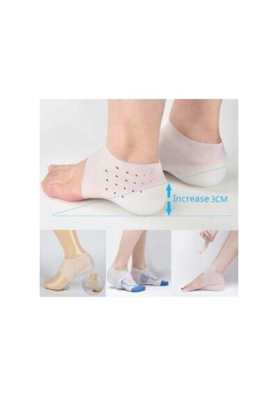 Bfc Trading Boy Uzatıcı Silikon Topuk Çorabı Gizli Topuk Yükseltici 3 Cm Beyaz Unisex