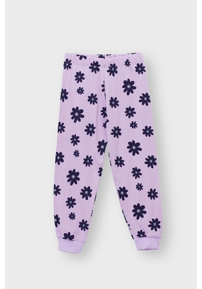 Zuzunga Mor Papatya Desenli Kısa Kollu Kız Çocuk Pijama Takımı Lila