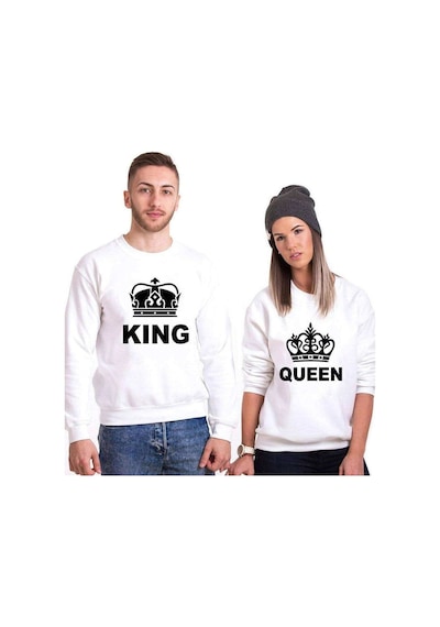 Tshirthane King Queen Sevgili Kombinleri Unisex Sweatshirt (528216293) Kırık Beyaz