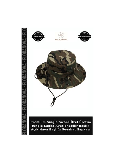 Floranova Premium Single Sword Özel Üretim Jungle Şapka Ayarlanabilir Başlık Açık Hava Başlığı Seyahat Şapkası Çok Renkli