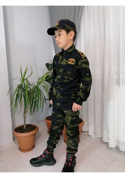 Vepaş Çocuk Komando Asker Kamuflaj Takımı Koyu Yeşil