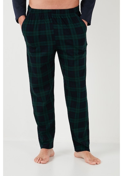 Buratti Ekoseli Pamuklu Beli Lastikli Regular Fit Uzun Kollu Erkek Pijama Takımı 6572003 Lacivert