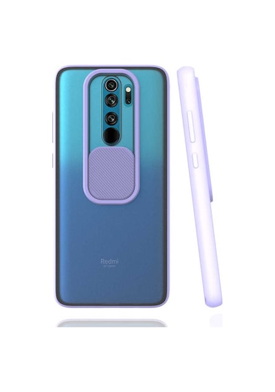 Kilifone - Xiaomi Uyumlu Redmi Note 8 Pro - Kılıf Slayt Sürgülü Arkası Buzlu Lensi Kapak - Lila
