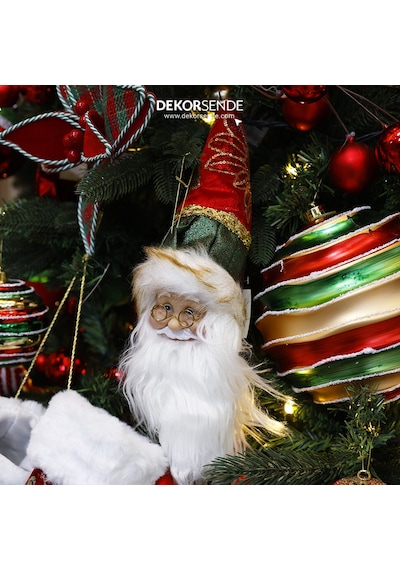 Yılbaşı Süsü İşlemeli Şapkalı Noel Baba Kafası Yeşil Kırmızı 45 Cm