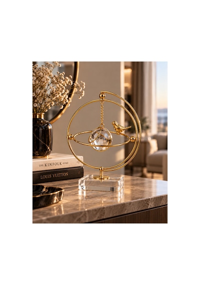 Sleep Nova Gold Kuş Figürlü Kristal Küre Dekoratif Masa Objesi