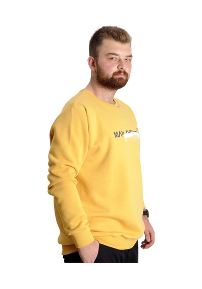 Mode Xl Büyük Beden Erkek Sweatshirt Bisiklet Yaka Man Official 23528 Hardal 001