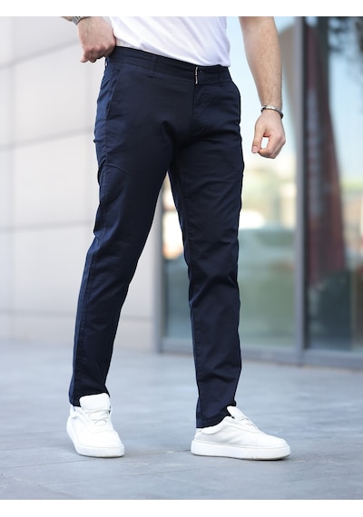 Slim Fit Chino Keten Pantolon Lacivert