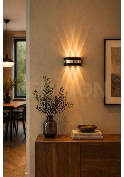 Tr Gümüş Detaylı Led Aplik, Amber Işık, Çift Yönlü Dekoratif Duvar Lambası, 18 Cm X 9.5 Cm Genel