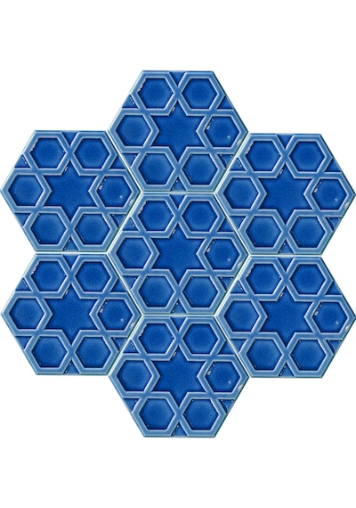 Armada Çini 15x17 Cm Rölyefli Yıldız Petrol Mavisi Altıgen Seramik