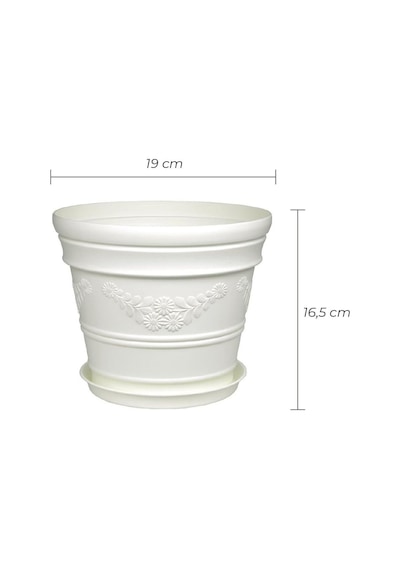 Antik Papatya Desenli Beyaz Saksı 3 Litre Beyaz