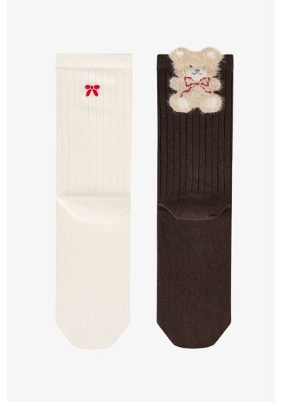 Penti Siyah Beyaz Fluffy Ribbon Bear Pamuklu 2 Çift Soket Çorap Siyah - Beyaz Penti Siyah Beyaz Fluffy Ribbon Bear Pamuklu 2 Çift Soket Çorap Siyah - Beyaz