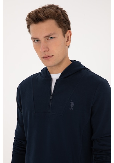 U.S. Polo Assn. Erkek Regular Fit Yarım Fermuarlı Kapüşonlu Lacivert Sweatshirt 50316391-VR033