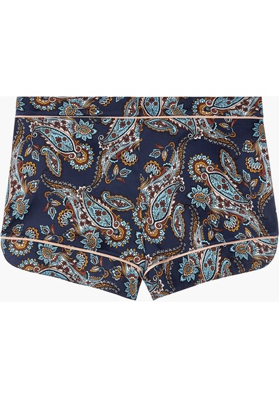 Aubade Silk By Night Shorty Kontrast Paspelli Stretch Ipek Külot Mavi