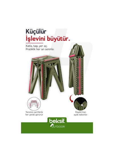 Outdoor Herkül L Katlanır Reflektörlü Tabure Haki Yeşil Yeşil Yeşil