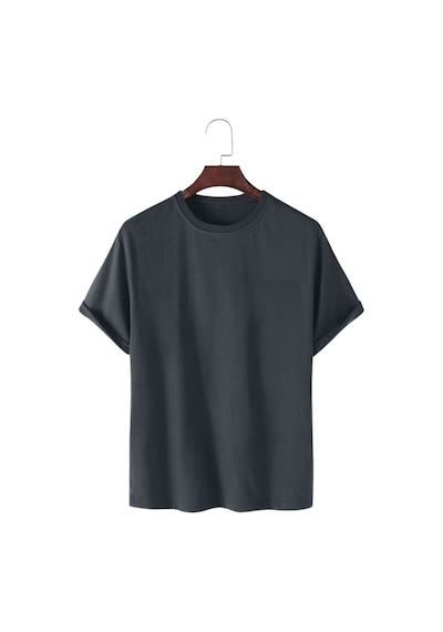 Ghassy Co. Unisex Normal Kesim Pamuklu Yumuşak Dokulu Bisiklet Yaka Basic Tişört Füme