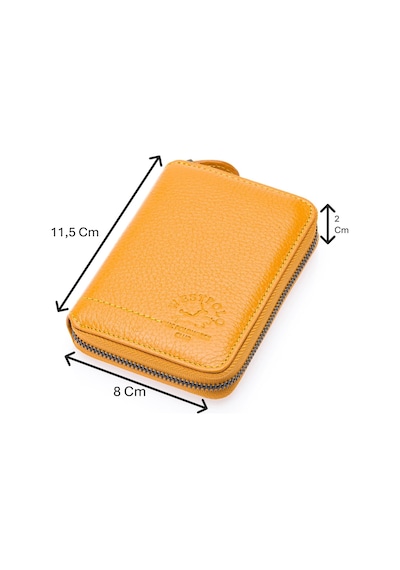 Westpolo Hakiki Deri Kağıt Para Ve Bol Kart Bölmeli Fermuarlı Unisex Cüzdan - Sarı Sarı