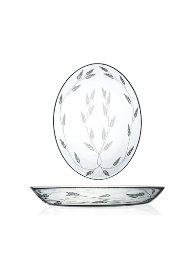 Decocia 2 Adet 25cm Oval Cam Salata Sunum Tabağı Sürgün Desenli