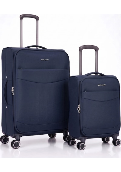 Pierre Cardin 2 Li Kumaş Valiz Seti Büyük + Kabin Körüklü Geniş Hacimli, Sessiz Tekerlek Lacivert 04pc6005