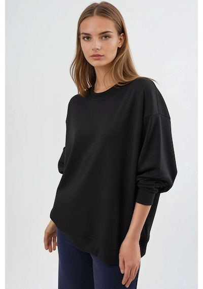 Hiccup Busem Rahat Kesim Bisiklet Yaka Örme Sweatshirt Siyah