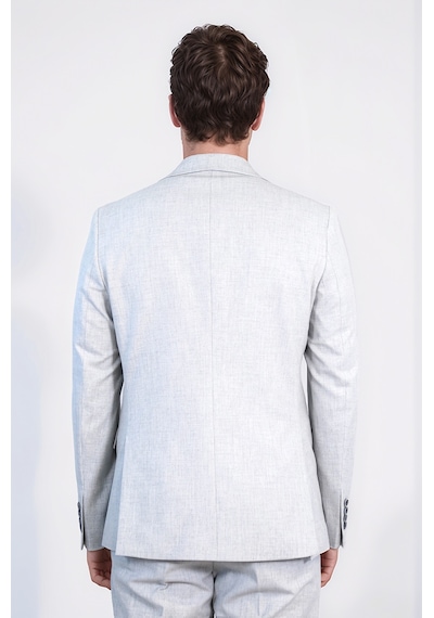 Açık Gri Slim Fit İki Düğmeli Keten Görünümlü Erkek Takım Elbise - Wessi Açık Mavi