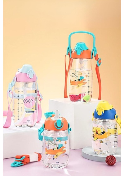 Uzspace 500ml Askılı Kulplu Pipetli Tritan Çocuk Su Matarası Pembe-mavi Genel