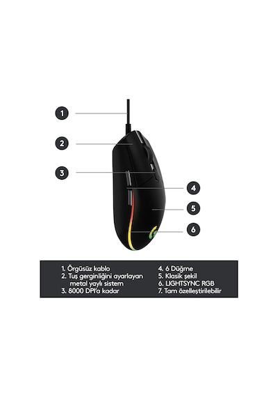 G102 Kablolu Oyuncu Mouse, Lıghtsync Rgb Aydınlatma, 8.000 Dpı, 6 Programlanabilir Tuş, Siyah