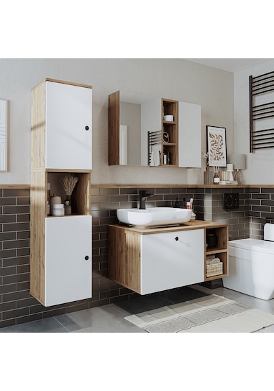 "lavabolu" Mdf 95 Cm Çekmeceli Lotus Oval Lavabolu Banyo Dolabı Atlantik Çam - Beyaz "lavabolu" Mdf 95 Cm Çekmeceli Lotus Oval Lavabolu Banyo Dolabı Atlantik Çam - Beyaz
