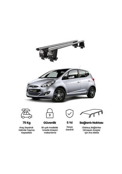 Royal Hyundai İx20 2010 Ve Sonrası Uyumlu Gri Kilitli Ara Atkı Port Bagaj Tavan Barı