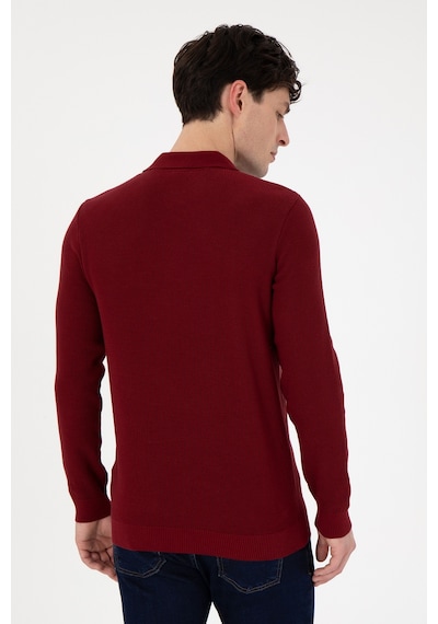 U.S. Polo Assn. Erkek Regular Fit Yarım Fermuarlı Bordo Basic Kazak 50298266-VR014