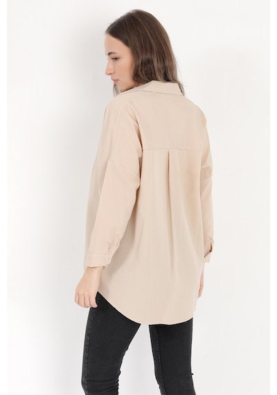 Giysa Kadın Bej Uzun Kollu Basic Pamuklu Oversize Gömlek - 3900 Bej
