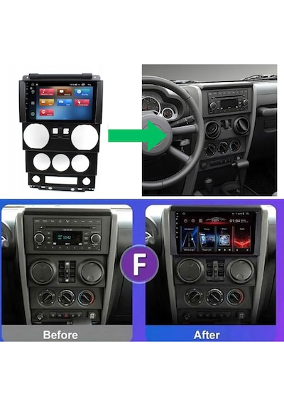 Jeep Wrangler Araç Multimedya Android Ekran Carplay Navigasyon Double Teyp 2+32 9" 07-10 Black Navımex