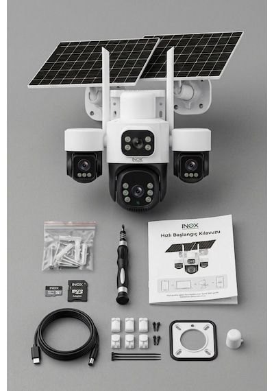 Inox-x13 3 Lensli Esım 4g Solar Güneş Enerjili Kablosuz Dış Mekan Ptz Güvenlik Kamerası