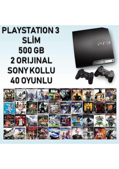 Sony Playstation 3 Slim 500 + 2 Kol + 40 Oyun