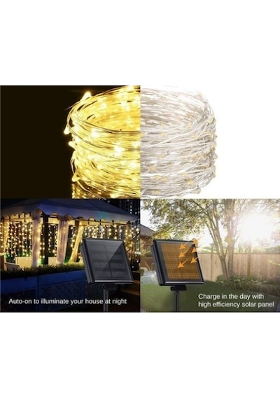 Solar Peri Led 20m 200 Led Gün Işığı Bahçe Aydınlatma Dekorasyon Güneş Enerjili