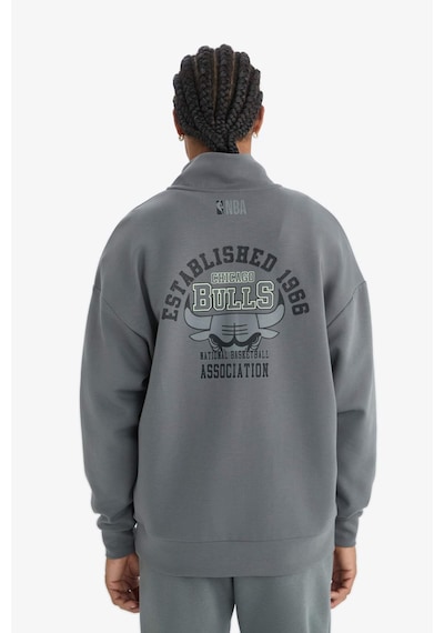 DeFactoFit NBA Chicago Bulls Oversize Geniş Kalıp Fermuarlı Dik Yaka Skuba Dalgıç Kumaş Sweatshirt D8616AX25SPGR311