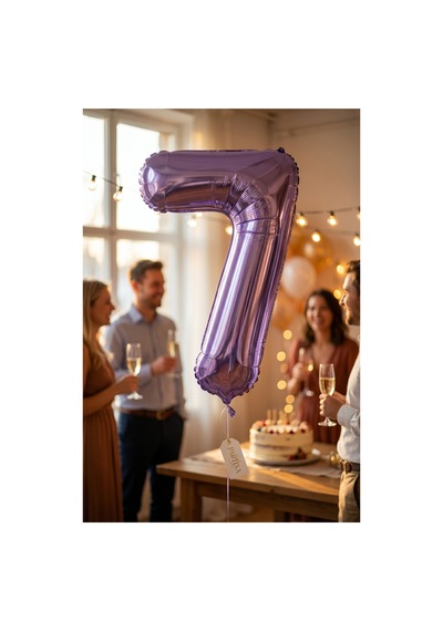 32 İnç Mor Rakam 7 Folyo Balon Çok Renkli