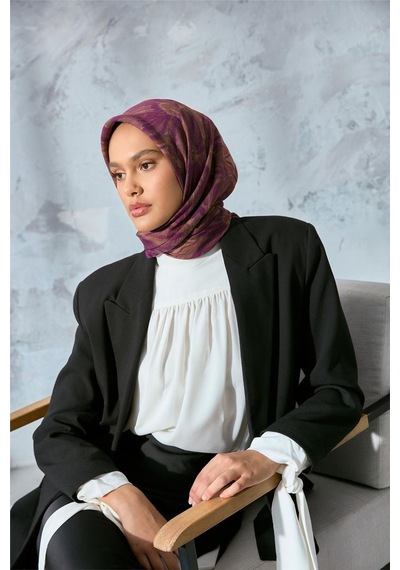 Silk Home Viskon Velora Eşarp Violet-camel Tonlu Desenli Tok Duruşlu Kaymaz 90x90 Çok Renkli