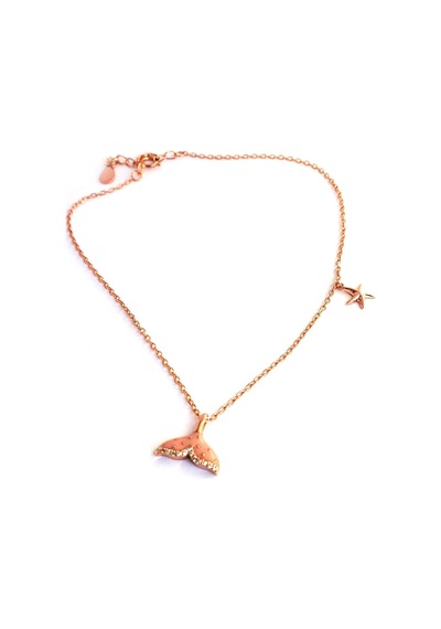 Pembe Mineli Balık Kuyruğu Ve Deniz Yıldızı Figürlü 925 Ayar Gümüş Rose Trend Halhal Diğer