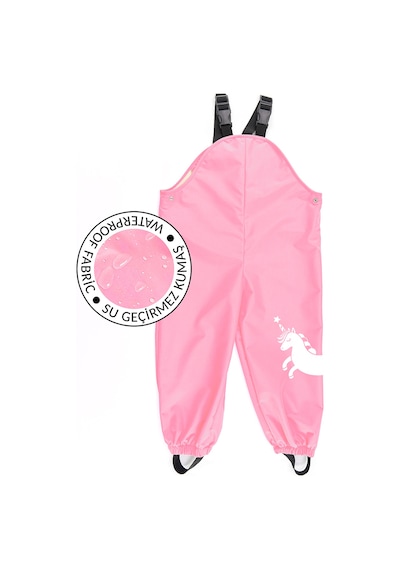 Kız Çocuk Unicorn Desenli Pembe Su Geçirmez Ayarlanabilir Askılı Yağmur Tulumu 3-8 Yaş
