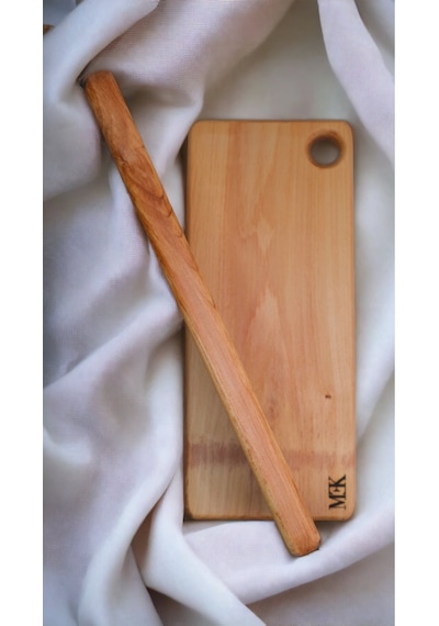 Kesme Tahtası & Sunumluk Dikdörtgen Delikli Tahta 38x16 Cm