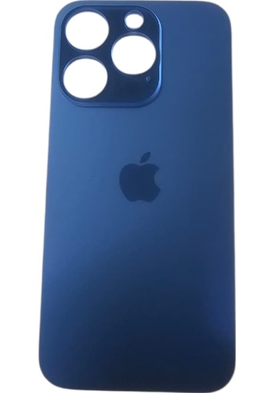 Apple Uyumlu iPhone 15 Pro Arka Kapak Lazer Kesim Pil Kapağı Cam - Titanyum Mavi Yeşil