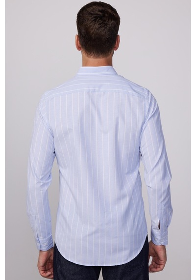 Tudors Slim Fit Uzun Kol Çizgili Yaka Düğmeli Erkek Gömlek-28524-multi Çok Renkli
