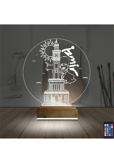 Luvivia İzmir Saat Kulesi Atatürk 3d Lamba - Masa Gece Lambası Şeffaf