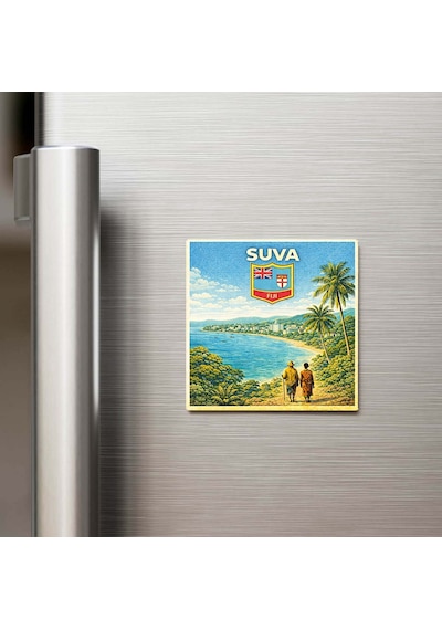 Retro Fiji Suva Şehri Temalı Vintage Buzdolap Magneti 9x9 Cm