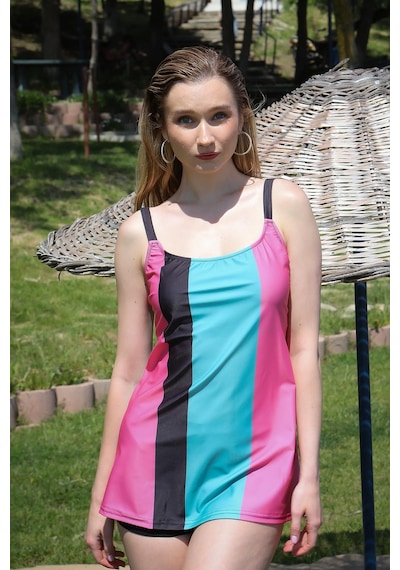 Akbeniz Kadın Şortlu Tankini Elbise Mayo Pembe 36001