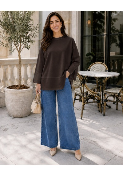 Unika Boutique Kadın Oversize Yırtmaçlı Uzun Kollu Salaş Bluz bordo