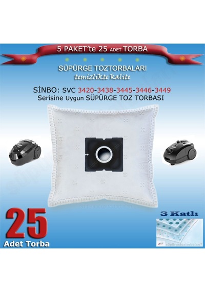 Svc 3420-3438-3445-3446-3449 Serisi Süpürge Toz Torbası 25 Adet 200120 Uyumlu